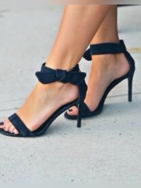 Banana Republic Shoes - Banana Republic, Navy Ankle-Strap Bow Suede Stilettos, Blue, US 8.5